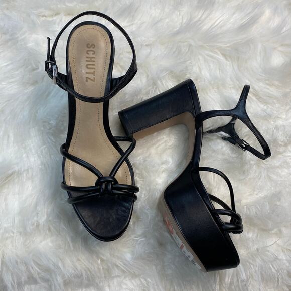schutz black strappy heels